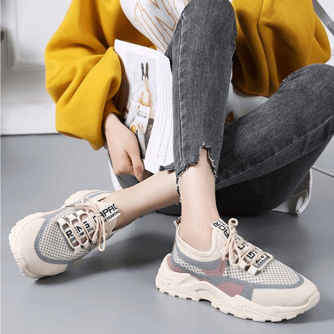 2024福利新款飞织透气休闲鞋老爹鞋时尚百搭韩版女软底防滑跑步鞋