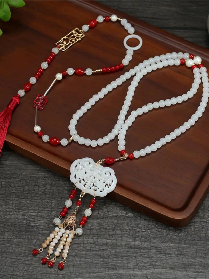 汉服古风软红璎珞超长流苏配饰品百搭明制长背云流苏璎珞HF091