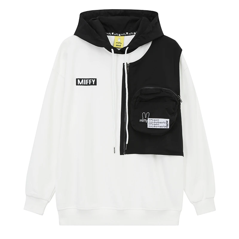 MIFFY/米菲前胸立体口袋连帽拼色卫衣拼接秋季上衣休闲3541009211