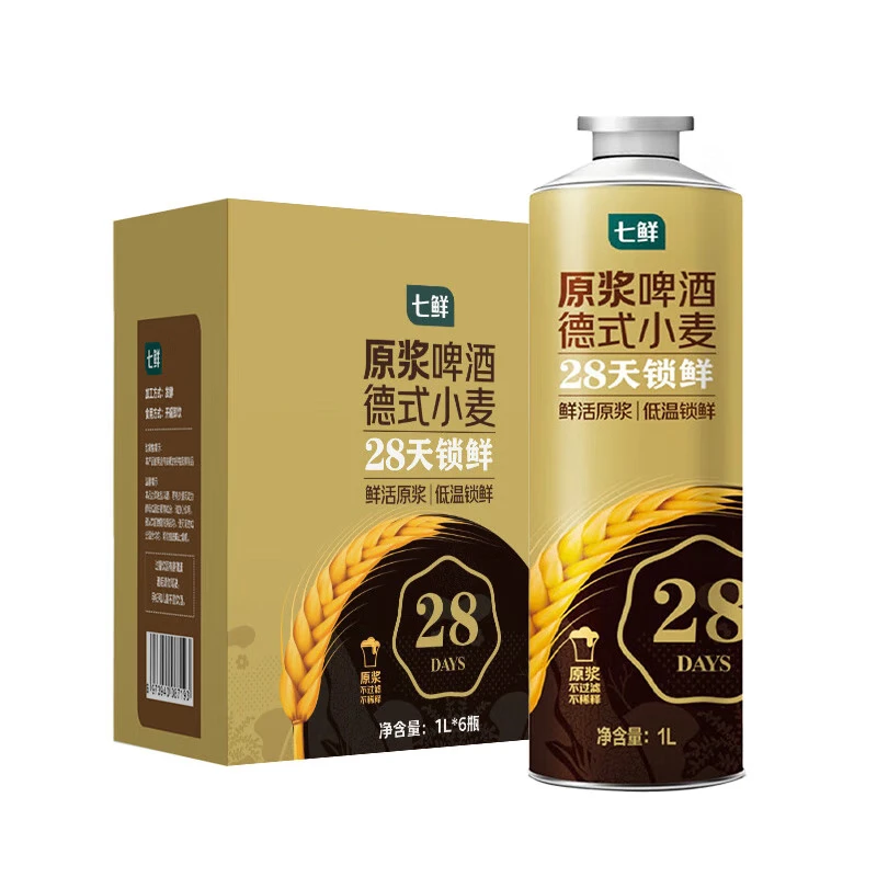 【整箱】七鲜 德式小麦原浆啤酒 1L*6瓶