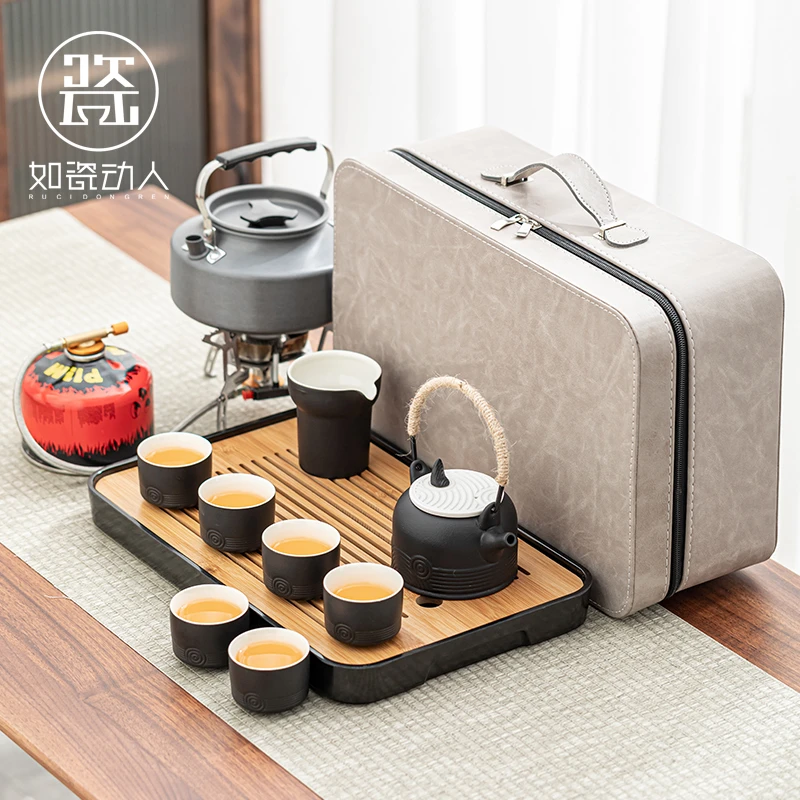 慢茶道 户外旅行茶具套装带烧水壶炉野外泡茶便携式露营泡茶装备