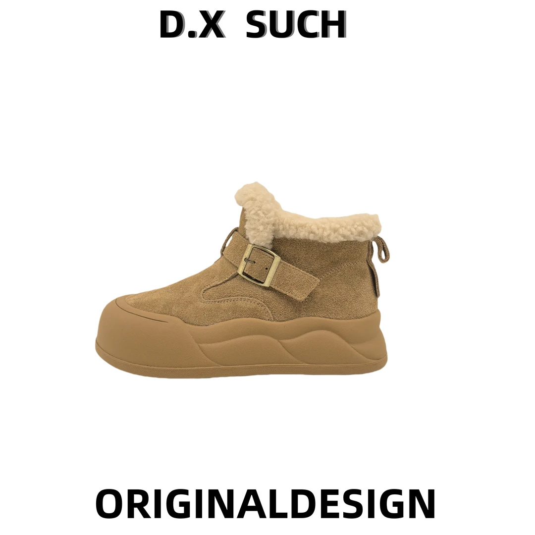D.X 24|NEW 时尚短筒真皮雪地靴冬季加绒加厚防滑平底休闲百搭