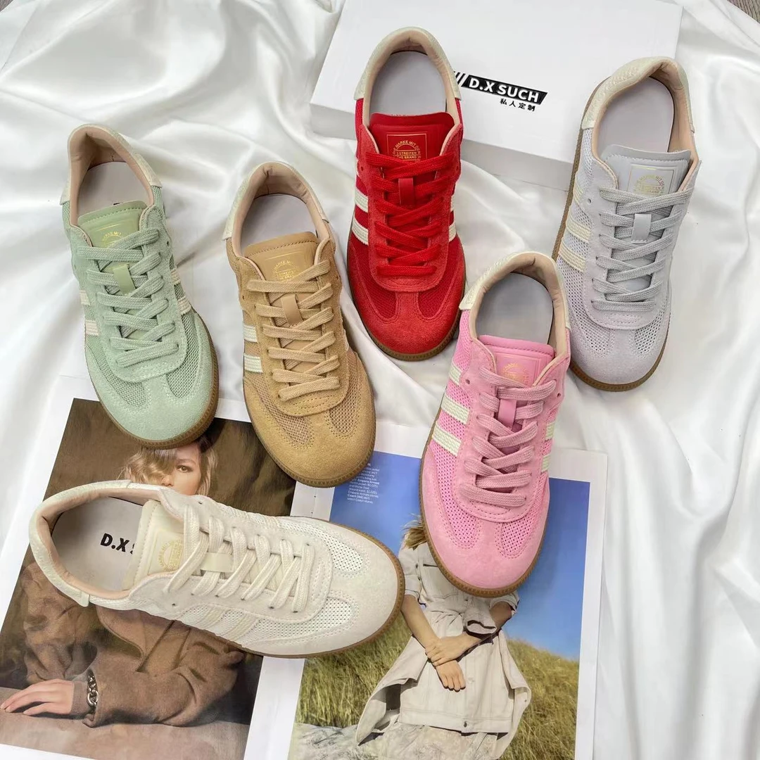 草莓熊夏季新款透气真皮德训鞋舒适网面城市机能拼色女鞋5885