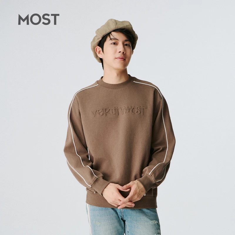 MOST/姆氏德咖啡色卫衣男圆领宽松百搭新款潮流休闲上衣C43217194