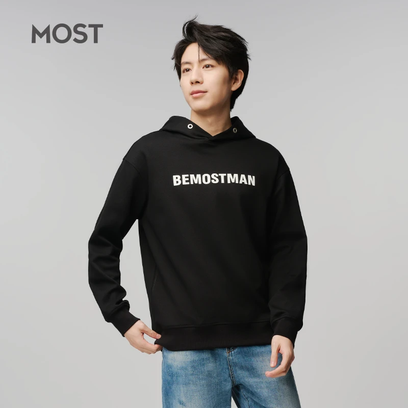 MOST/漠士黑色连帽卫衣2023春季新休闲运动长袖印花户外C31116001