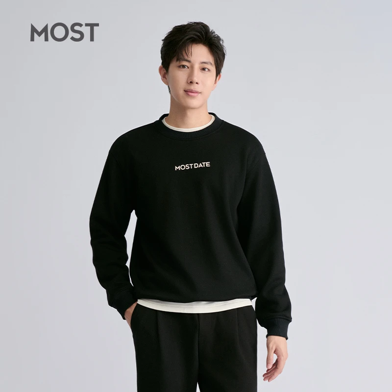MOST/姆氏德卫衣男士新款冬季加绒圆领上衣黑色休闲长袖C44217262