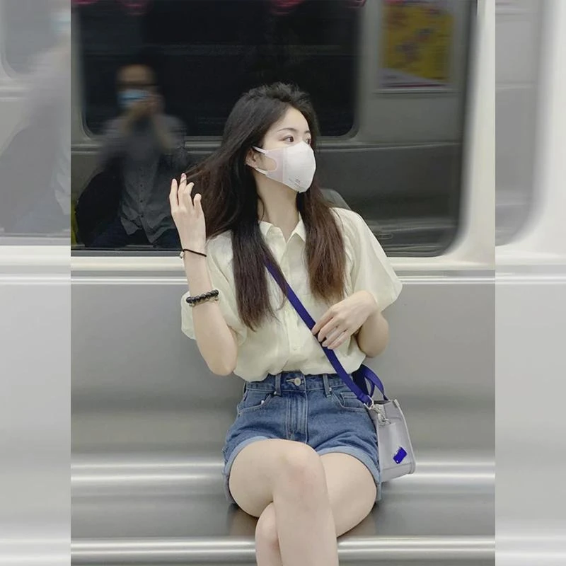 白色短袖衬衫女2024夏季新款衬衣法式小香风高级感雪纺泡泡袖上衣