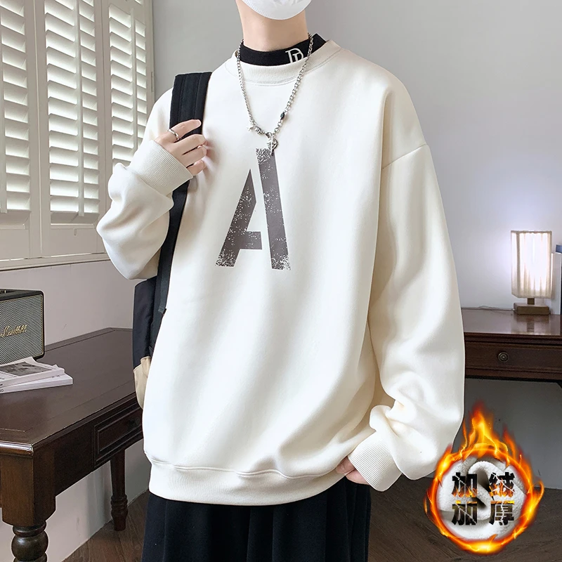 冬季学生秋冬加绒半高领青少年时尚休闲潮流卫衣打底加厚帅气男孩