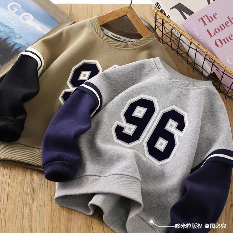 2024春季新款儿童卫衣假两件运动学院风中大童休闲长袖洋气韩版