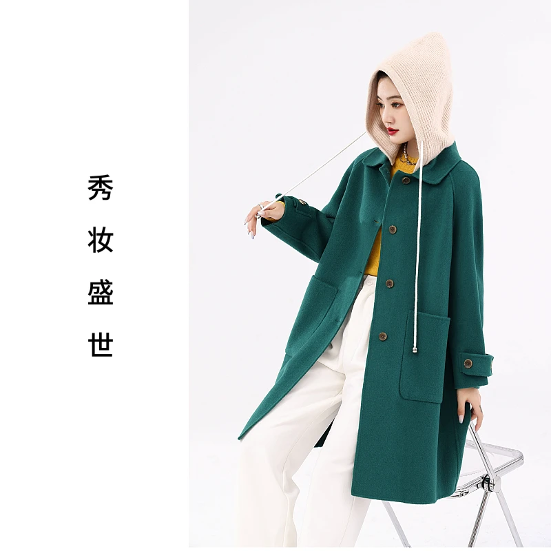 22632全羊毛双面呢大衣长款时尚休闲显瘦气质百搭长款毛呢中长款
