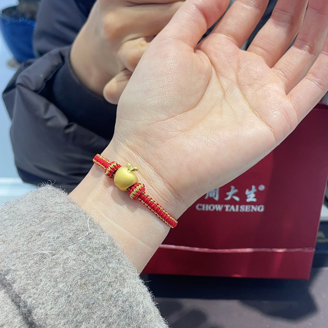 周大生520足金小苹果黄金平安果大款手编手链生日礼物