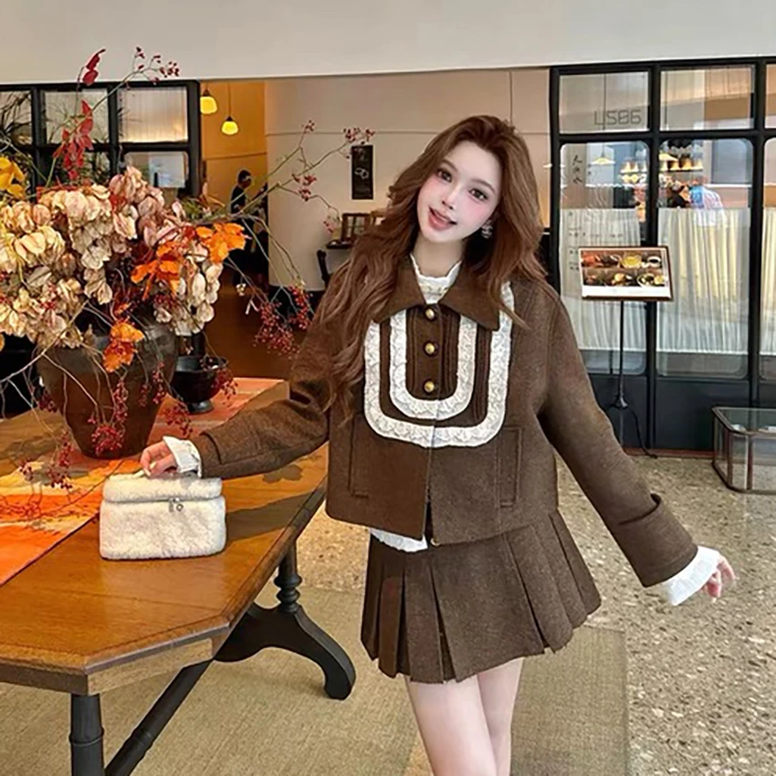 【DÉ MYSTÈRE】拉拉家冬季新品荷叶边毛呢外套/百褶半裙GFC2410244