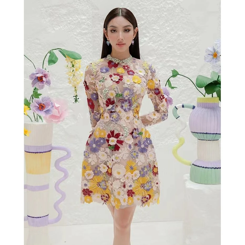 【DÉ MYSTÈRE】越南小众花仙子立体花朵优雅气质连衣裙GWL02301006