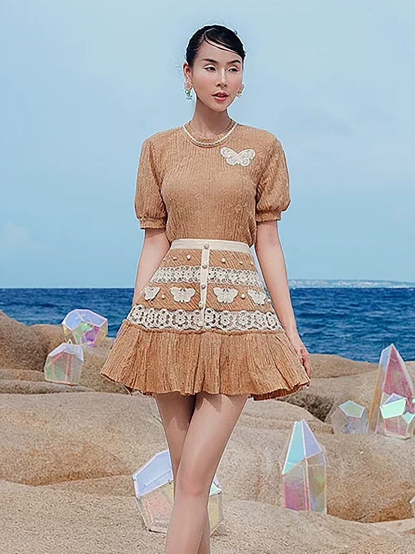 【陵陵】2024夏季新款法式复古少女百褶收腰连衣裙GSEN68039