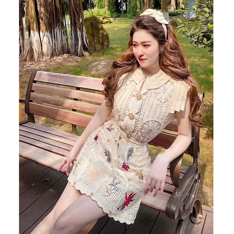 【DÉ MYSTÈRE】小众重工条纹绣花刺绣高腰A字半裙GDD2263812