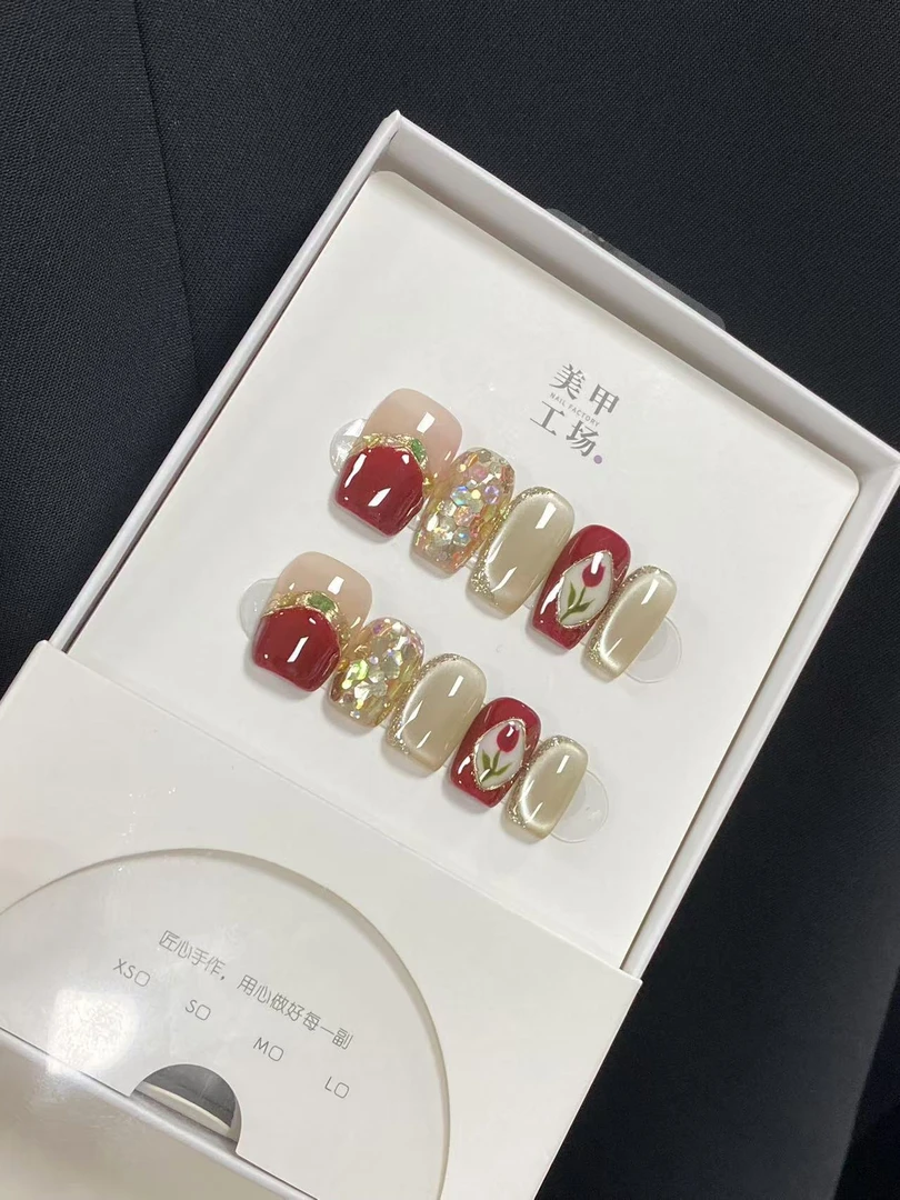批发专属【红色郁金香】-纯手工穿戴甲(不含盒子,不含果冻胶,裸甲)
