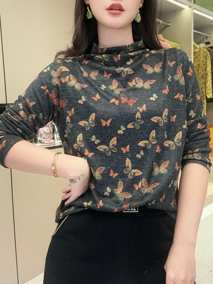 24年秋季新款蝴蝶印花打底衫网红洋气时尚百搭Q24CD1931