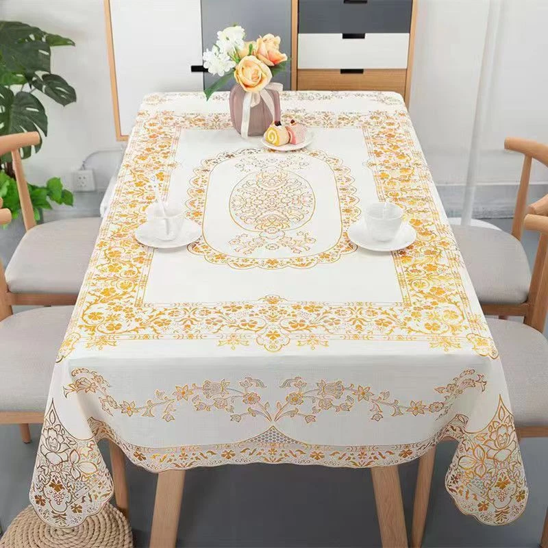 140*200烫金PVC塑料印花长方形餐桌布防水防油防烫免洗茶几垫台布