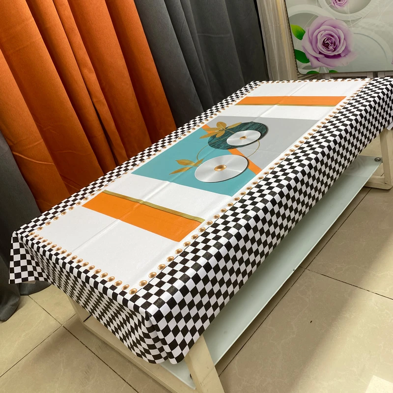 90*150印花纱线PVC塑料长方形茶几布防水防油防烫免洗餐桌垫台布