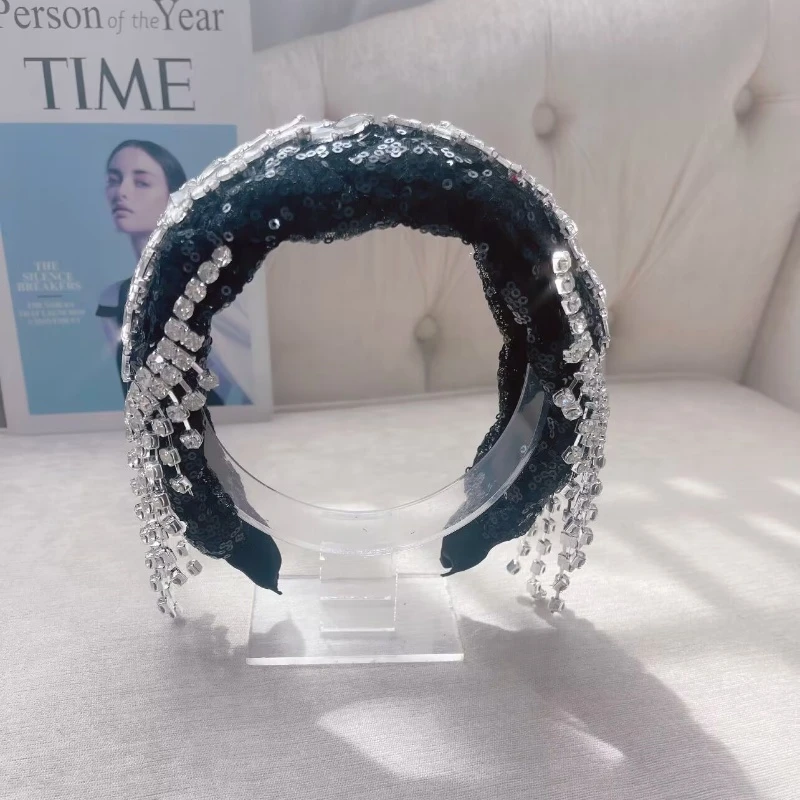 （麦穗流苏）高级手工编制布艺亮片水钻流苏发箍宽边遮发气质发饰娘