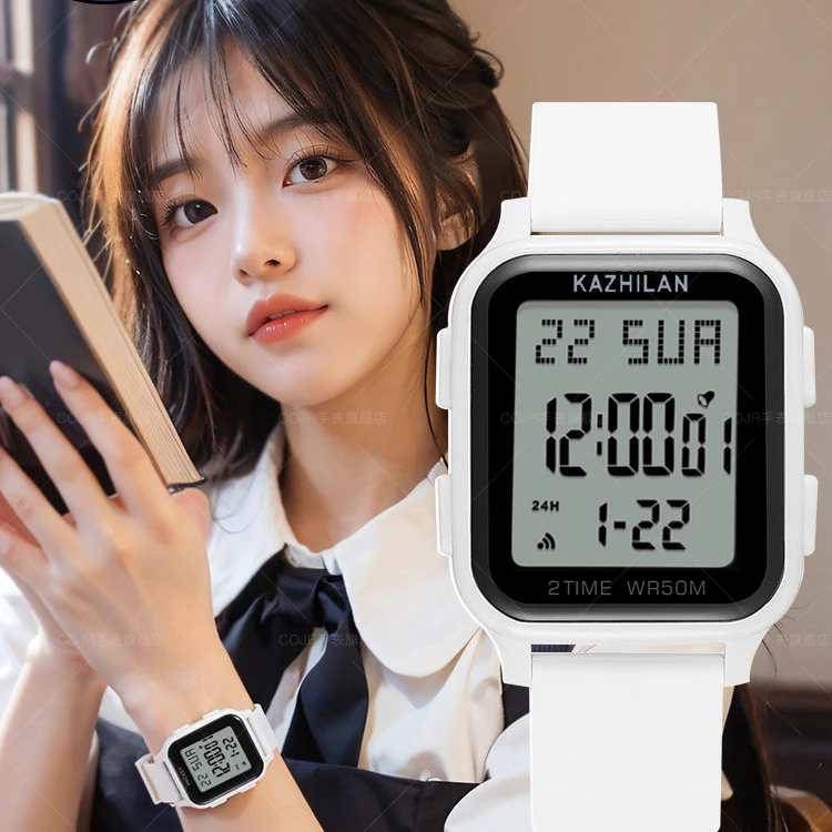 学生电子手表女款2025新款初高中女生高颜值简约防水方形儿童腕表