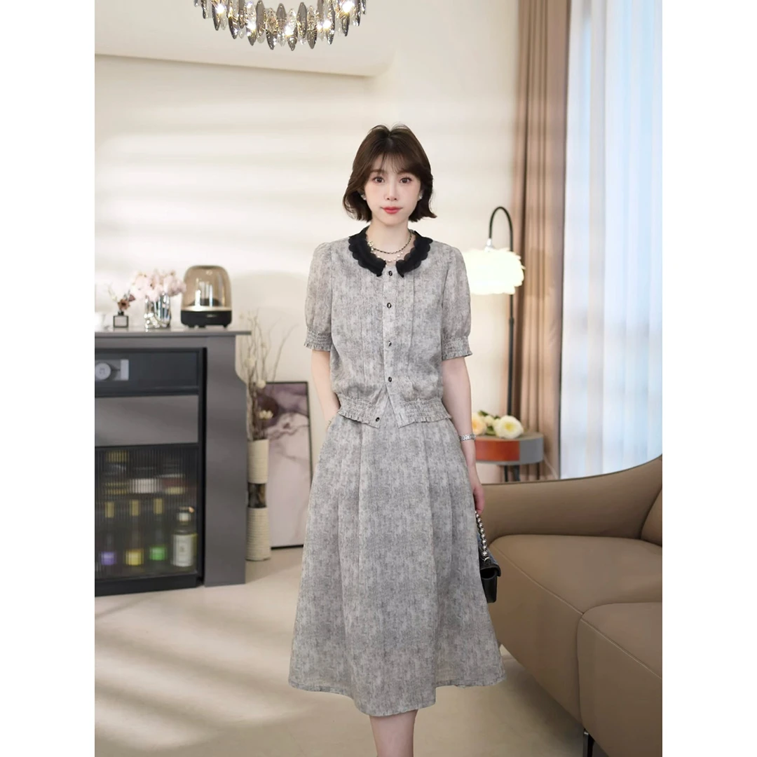 斯洋洋夏季蕾丝网纱休闲时尚气质通勤百搭裙子套装 TZ2405011YY