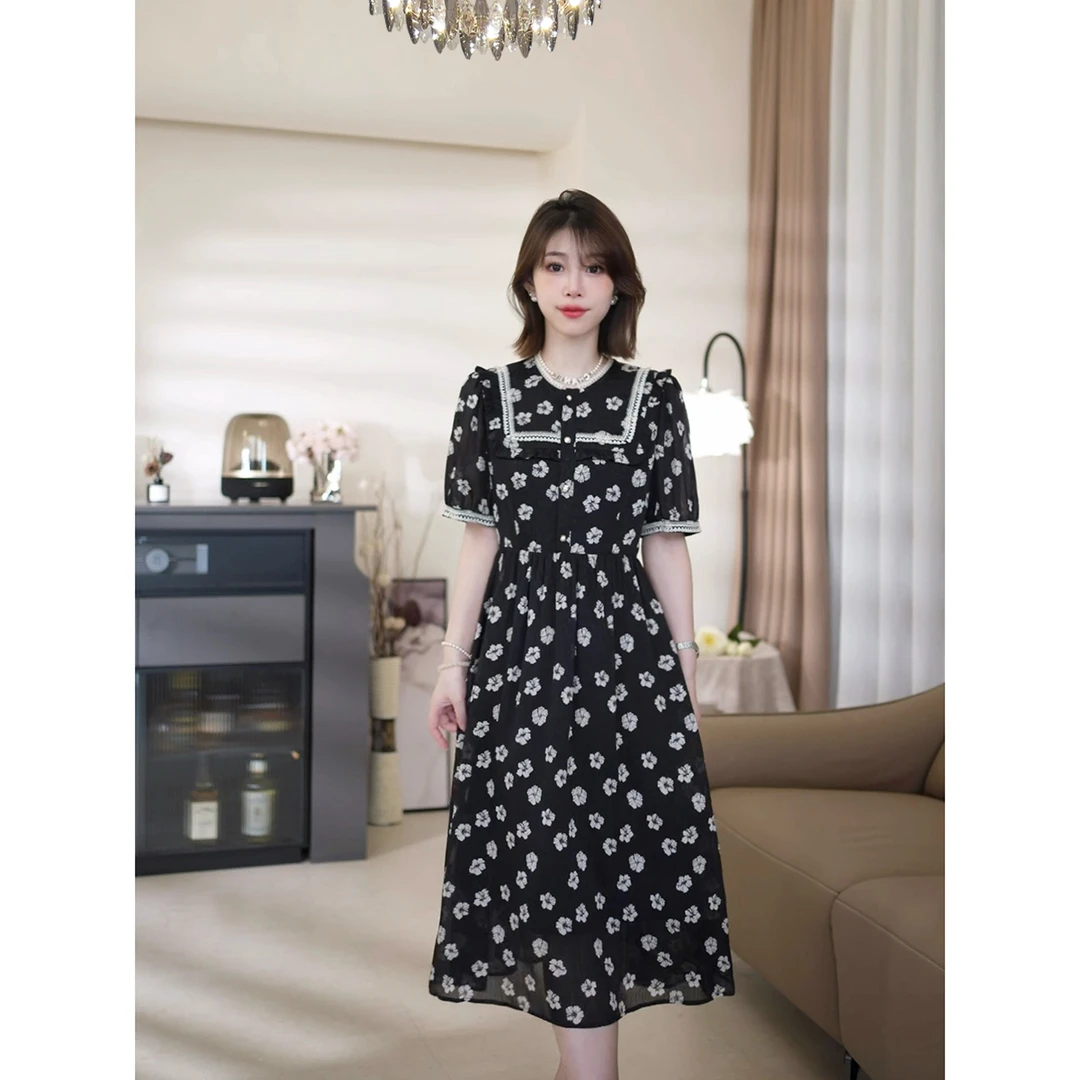 斯洋洋气质显瘦通勤碎花时尚减龄法式短袖宽松连衣裙LYQ2403064YY