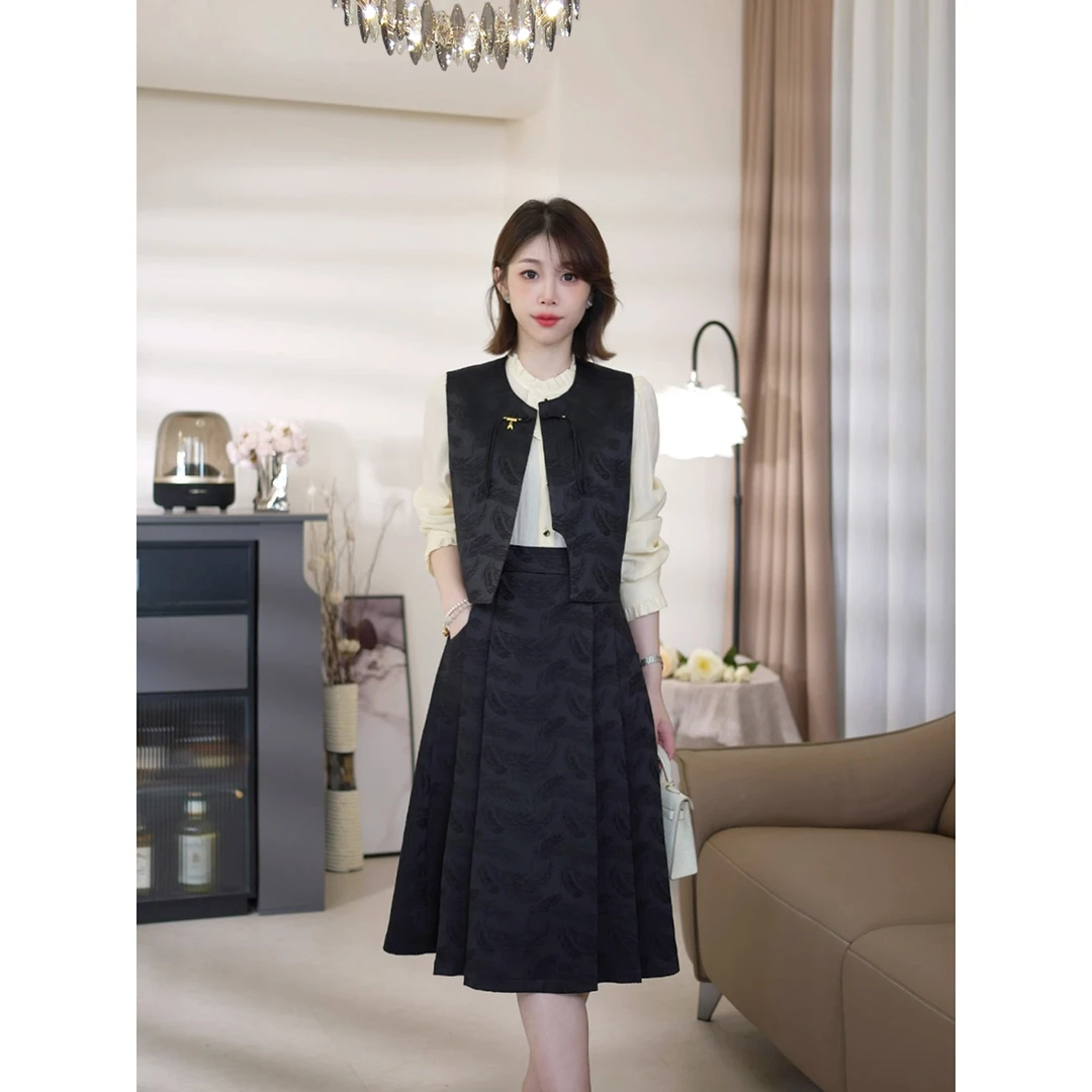 斯洋洋时尚新中式显瘦假两件连衣裙套装 TZ2401049YY