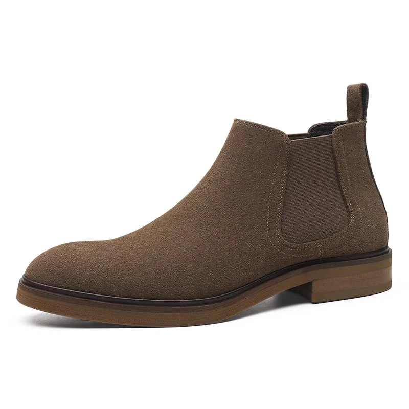 英伦男士休闲高帮皮鞋男磨砂反绒皮切尔西靴真皮透气英伦马丁靴潮