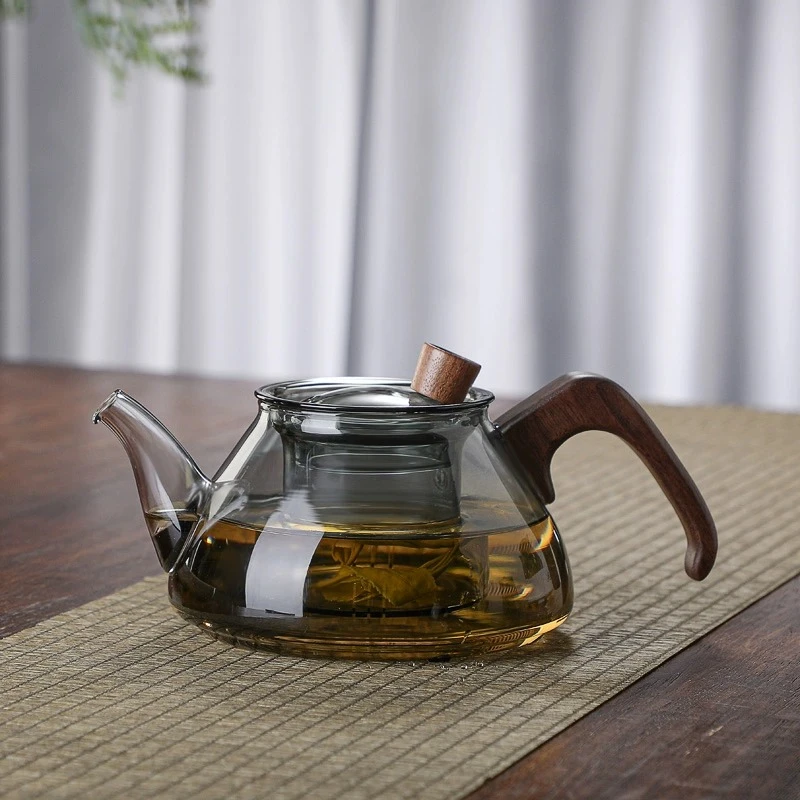 玻璃茶壶耐高温加厚泡茶壶茶水分离家用花茶壶茶具木把过滤煮茶壶