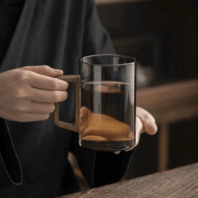 办公室泡茶杯高硼硅玻璃水杯子带把手个人专用男士喝绿茶家用单杯