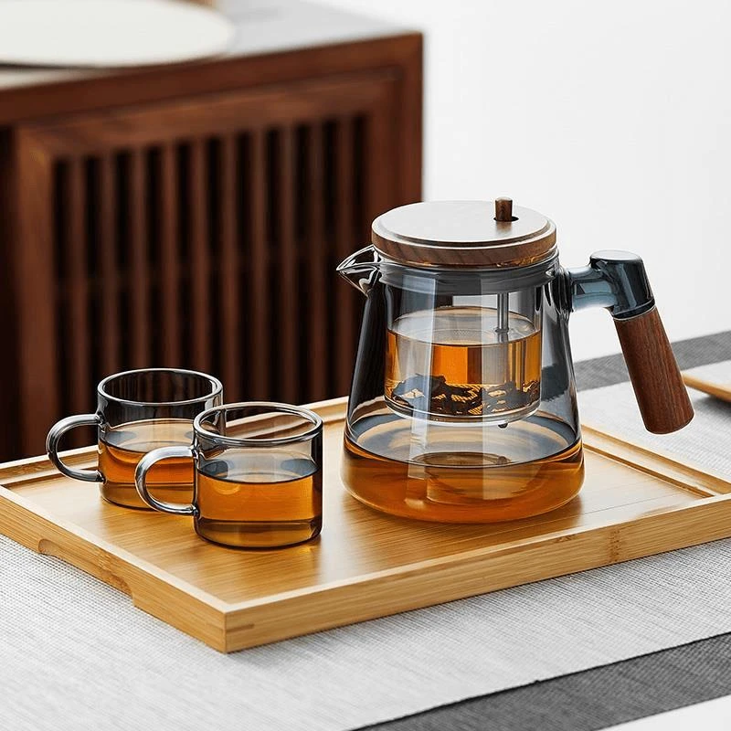 飘逸杯泡茶壶全玻璃内胆胡桃木加厚茶水分离过滤泡茶杯家用茶具器