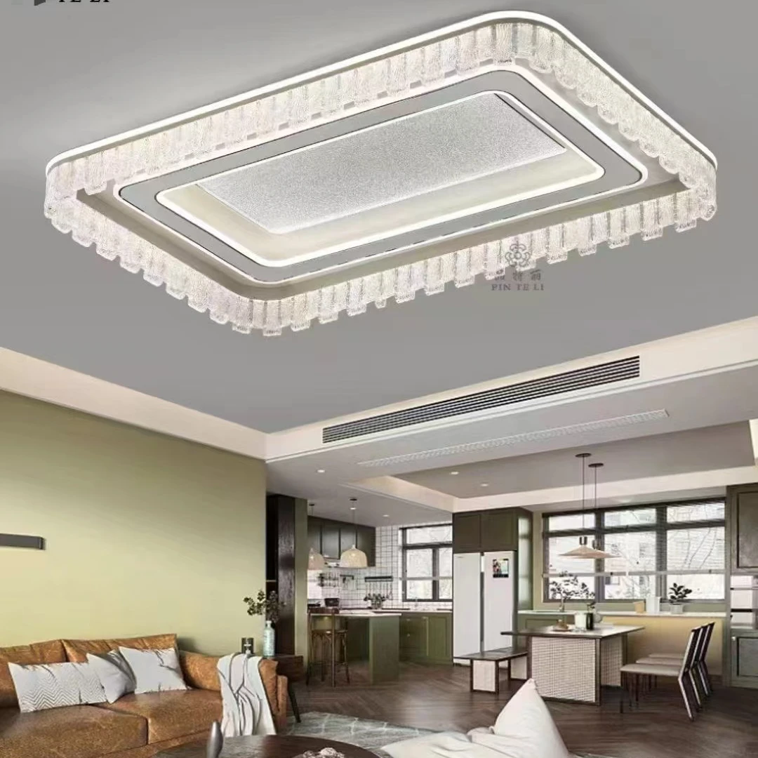 客厅主灯简约现代智能语音吸顶灯2025年新款创意冰裂纹水晶灯具