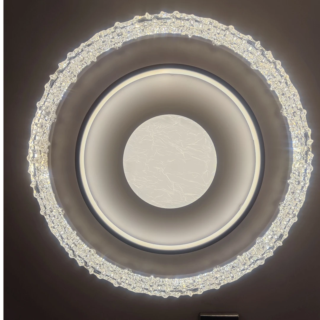 新款冰雕卧室灯高档水晶房间灯三色变光吸顶灯圆形大气简约轻奢