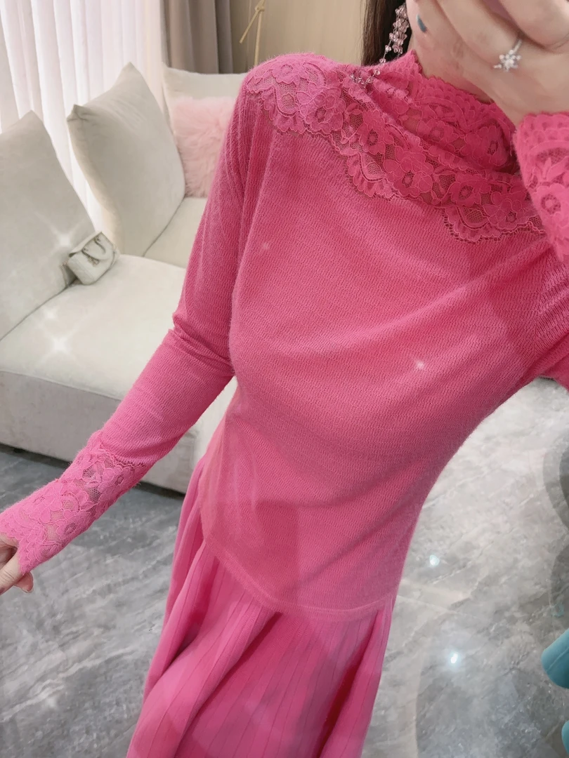 DC【胶片记忆】长袖网红针织时尚休闲女士高领水溶打底上衣两色