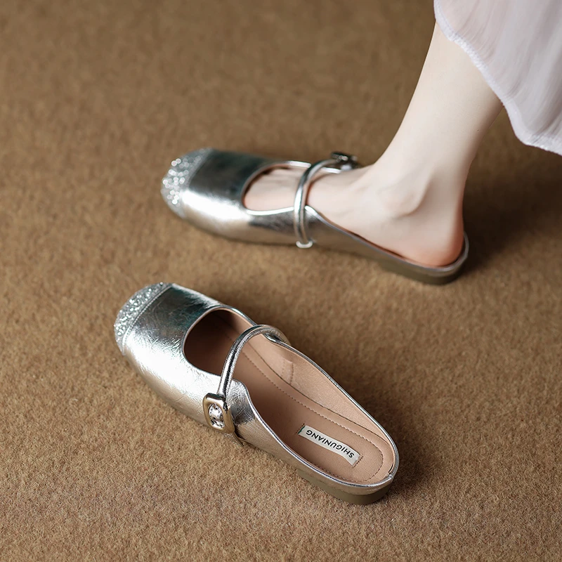 拾姑娘205-4法式小香风半拖女士外穿2025年夏季平底玛丽珍凉拖鞋