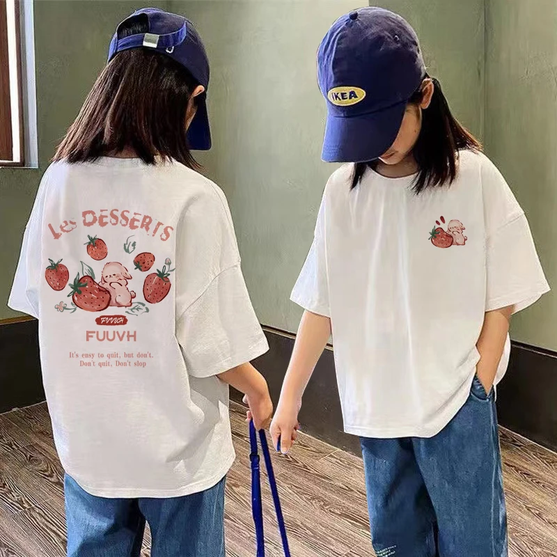 女童纯棉短袖t恤中大童夏季韩版印花衣服儿童洋气女孩宽松上衣潮