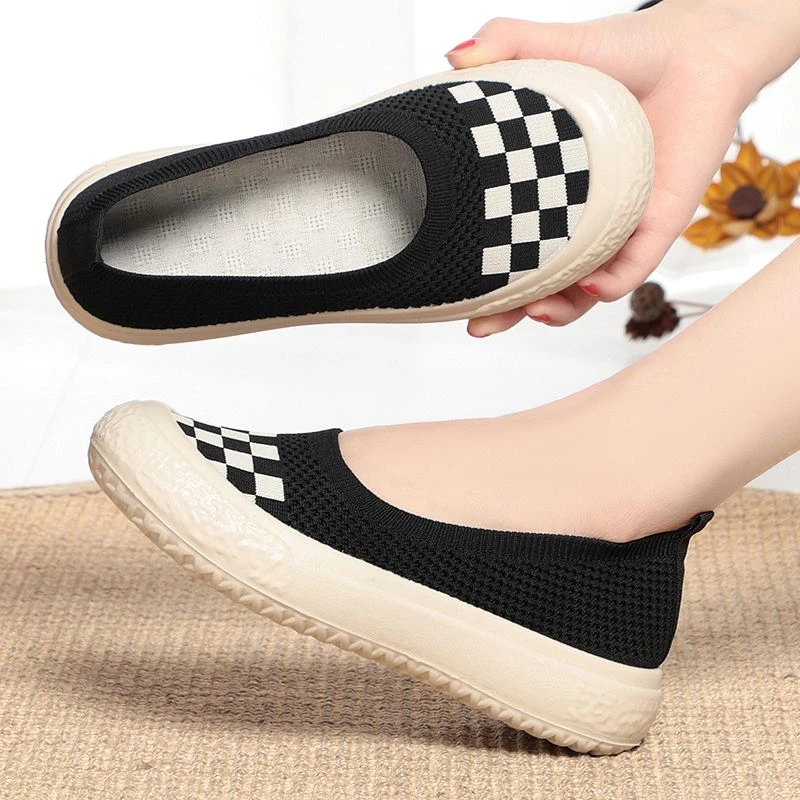 2024老北京布鞋女浅口一脚蹬女单鞋针织透气休闲鞋飞织平底妈妈鞋