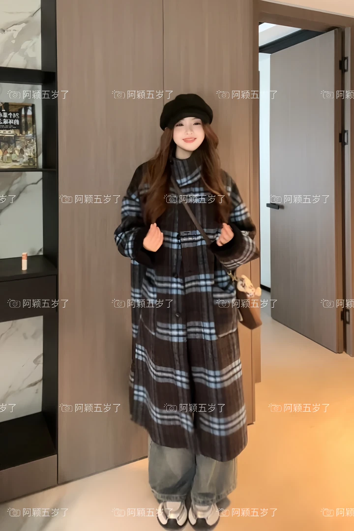 正版原创款正反两面穿百搭冬季新品加厚宽松版格纹外套中长款大衣