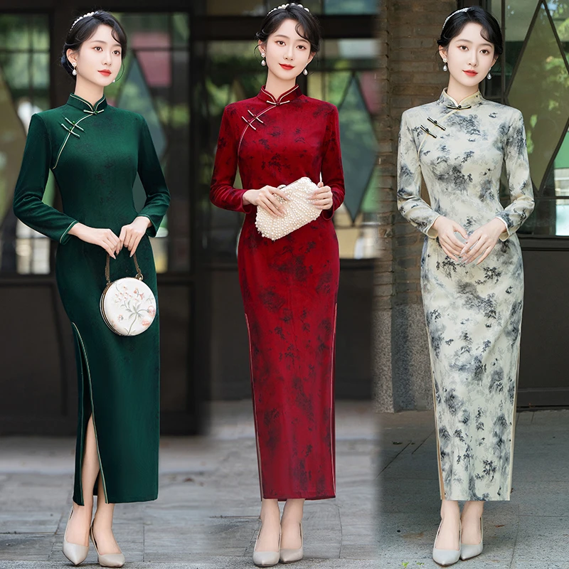 2025长款新款旗袍中年妈妈复古礼服高档日常穿搭修身显气质旗袍裙