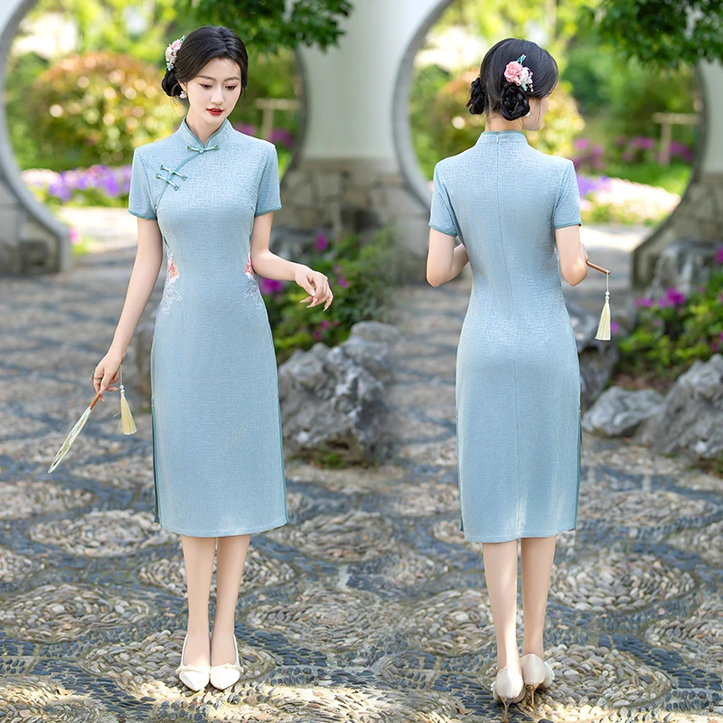 喜妈妈喜婆婆复古中国风旗袍夏季中式穿搭显瘦中长款气质旗袍裙