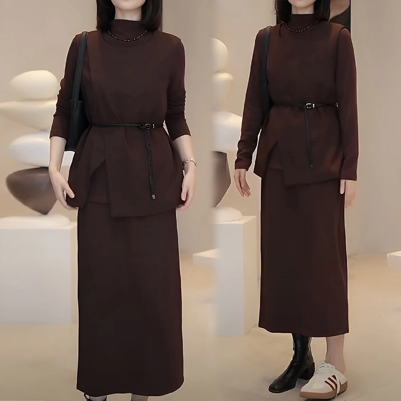 法式高级灰色三件套女2024春秋不规则开叉马甲+高腰半裙上衣套装