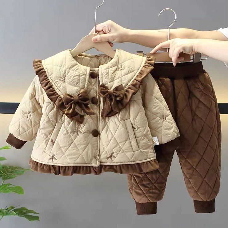 女宝宝棉衣加厚秋冬装棉服套装冬季加绒女小童保暖韩版棉袄两件套