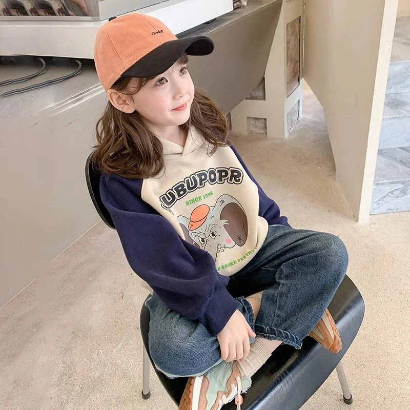 女童卫衣春秋款2023新款洋气儿童秋装小女孩童装连帽小童宽松上衣