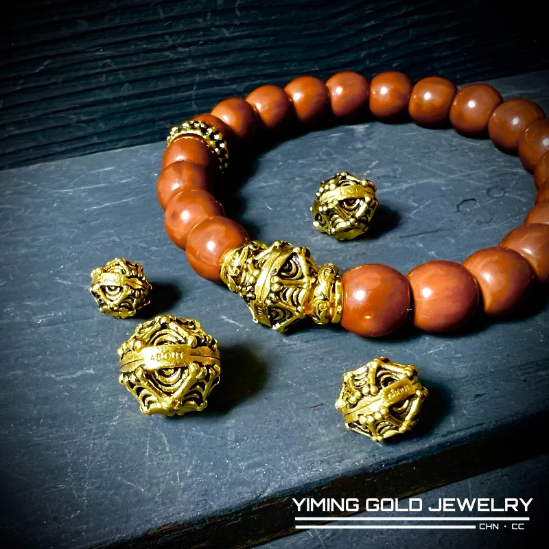 【壹铭黄金】24k足金999骨珠黄金金珠纯金金珠足金金珠做旧金珠