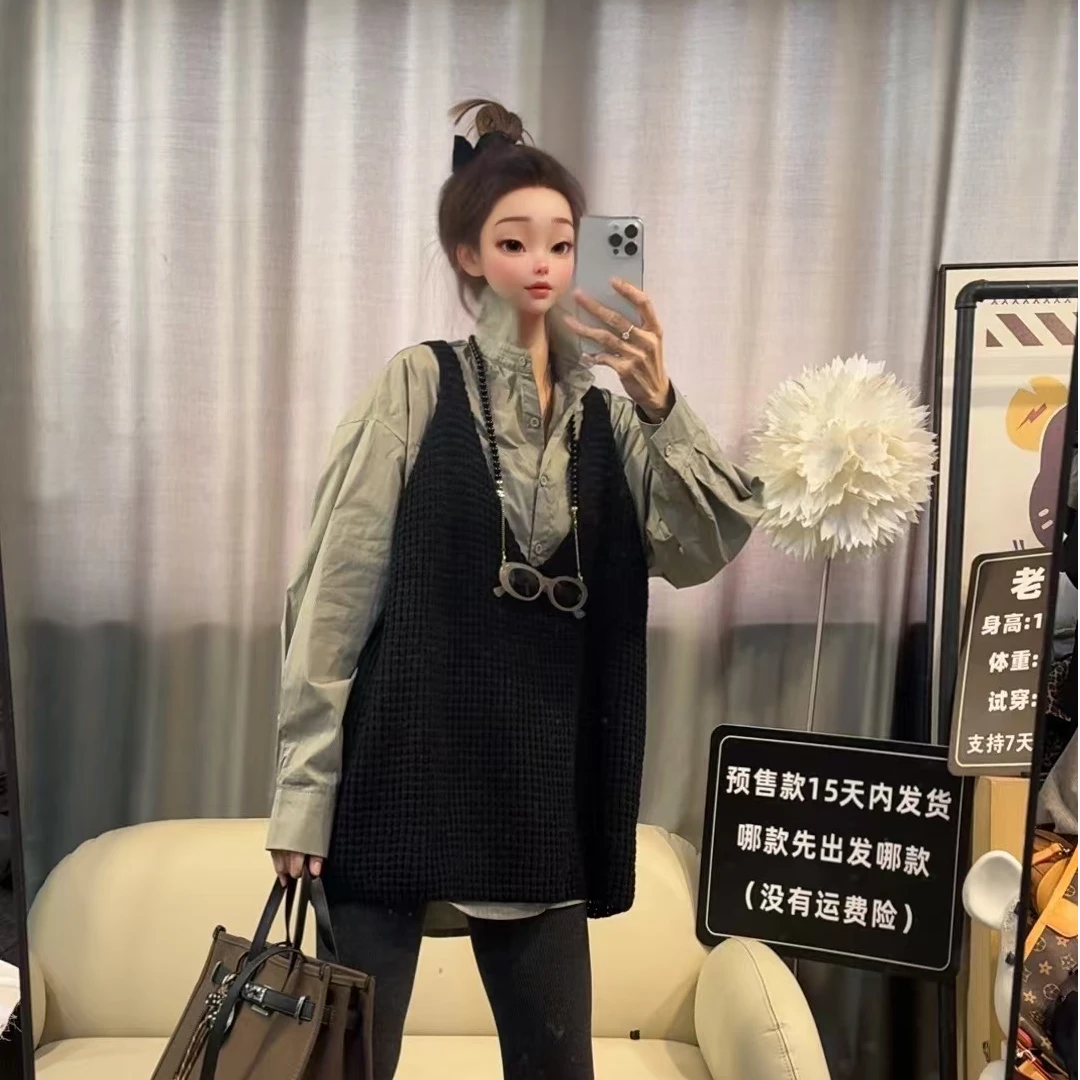 【文乐乐】秋冬新款洋气百搭个性时尚休闲潮流宽松版针织马夹6508