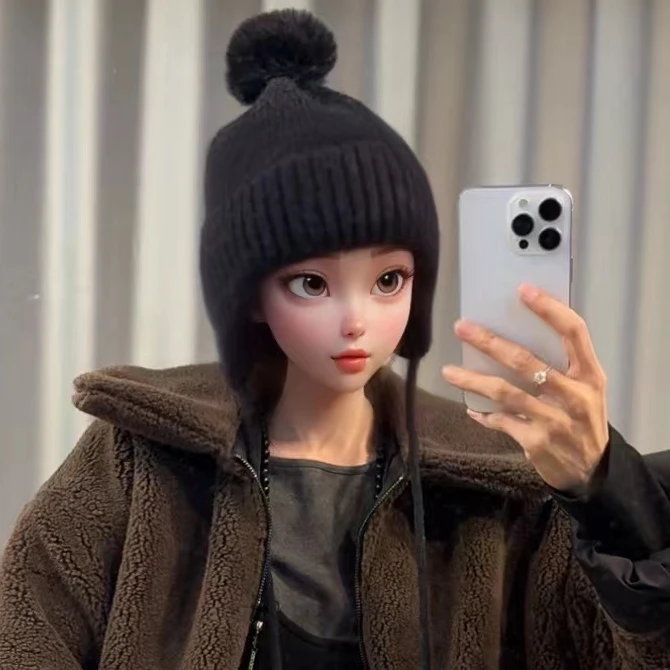 【文乐乐】冬季新款洋气减龄时尚休闲潮流百搭毛球毛线帽