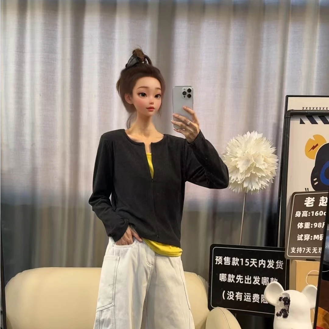 【文乐乐】秋冬新款洋气显瘦时尚休闲潮流德绒假两件卫衣24226