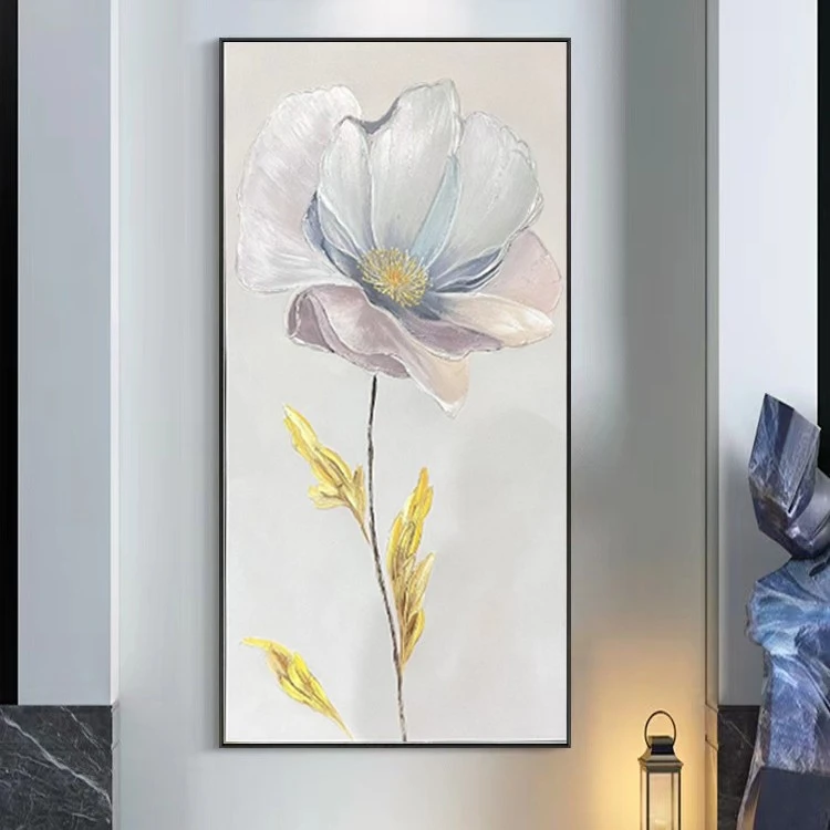 XG 226《海棠花开》现代简约奶油风纯手绘手工油画玄关背景墙装饰画