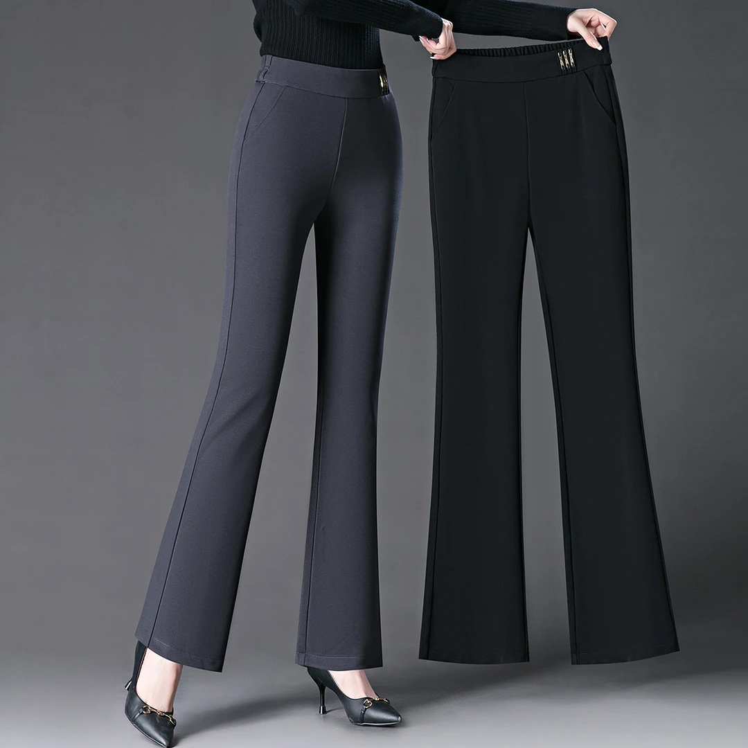 2025春季新款中年女裤四面弹力修身显瘦微喇休闲裤女士气质喇叭裤